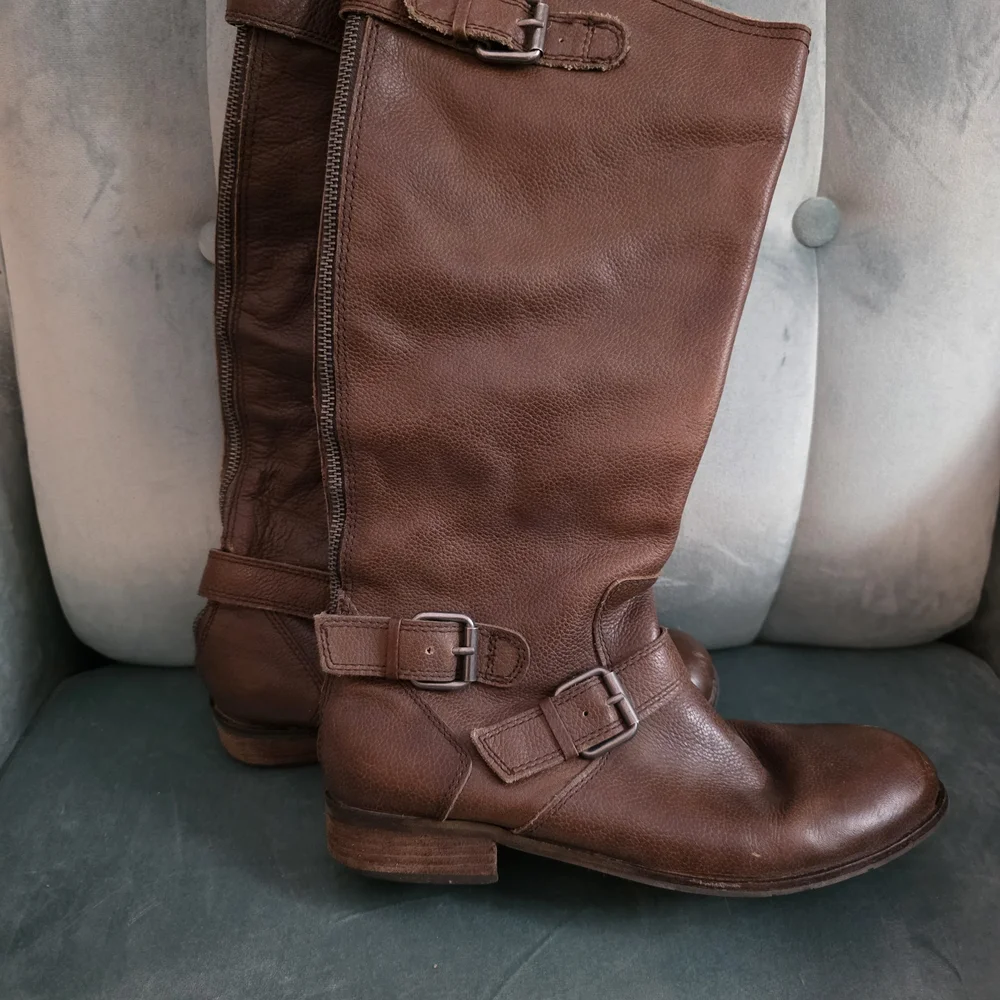 Brown Leather Women's Over-Calf Boots - Picture 1 of 3